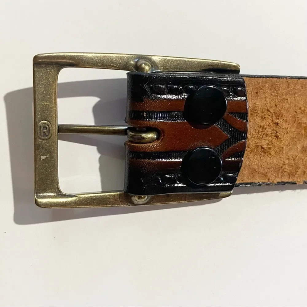 Vintage Hand Stained Latitan Tooled Leather Belt Women's Size 34 Western Cowgirl